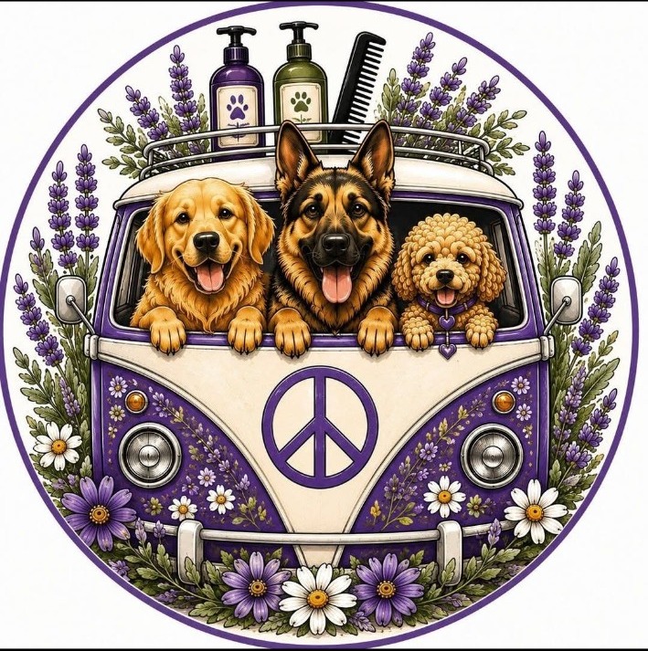 Saije N Suds floral hippie dog grooming artwork